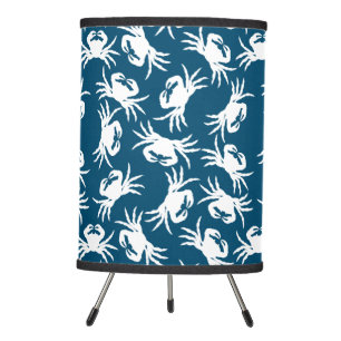 White and Blue Seamless Crab Pattern Tripod Lamp