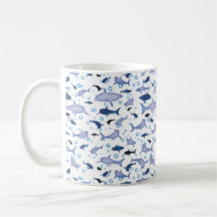 White and Blue Shark Silhouette Pattern Coffee Mug