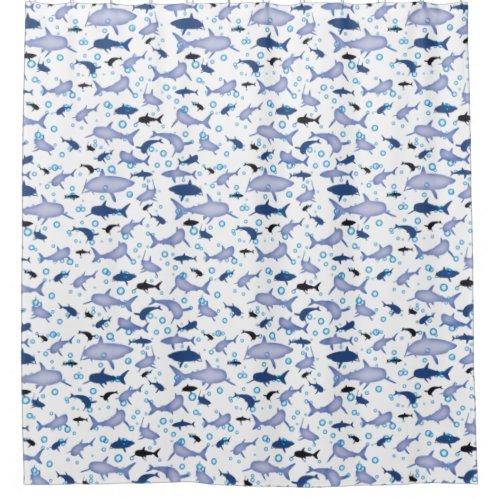 White and Blue Shark Silhouette Pattern Shower Curtain