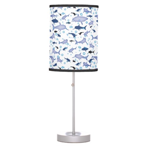 White and Blue Shark Silhouette Pattern Table Lamp