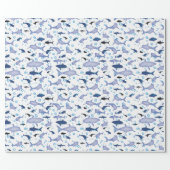White and Blue Shark Silhouette Pattern Wrapping Paper (Flat)