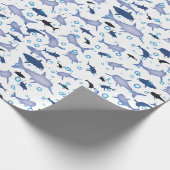White and Blue Shark Silhouette Pattern Wrapping Paper (Corner)