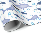 White and Blue Shark Silhouette Pattern Wrapping Paper (Roll Corner)