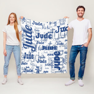 White and Blue Short Name Repeating Pattern Modern Fleece Blanket