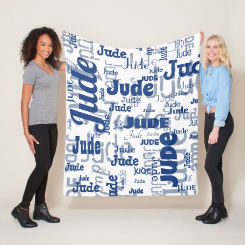 White and Blue Short Name Repeating Pattern Modern Fleece Blanket