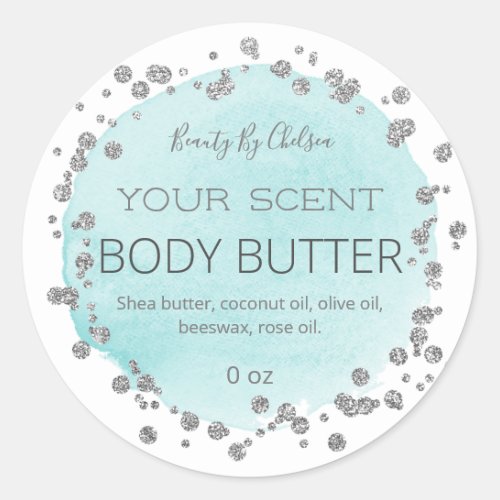 White And Blue  Silver Dots Body Butter Labels