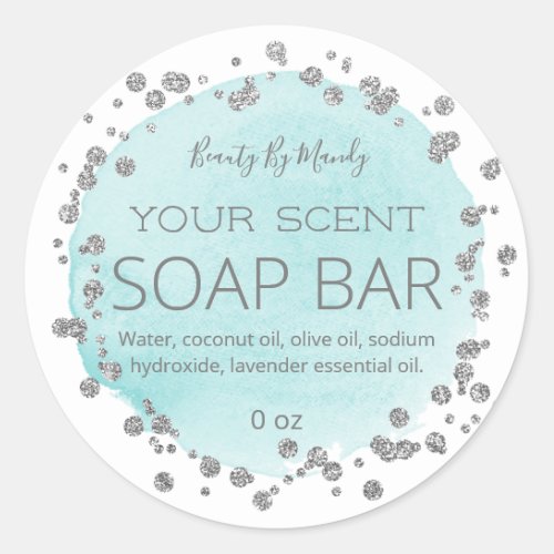 White And Blue  Silver Dots Soap Bar Labels
