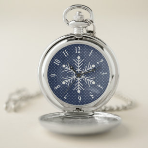 White and Blue Snowflake Pocket Watch