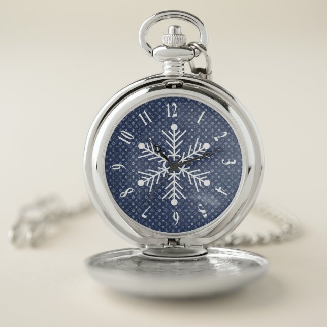 White and Blue Snowflake Pocket Watch (Inside)