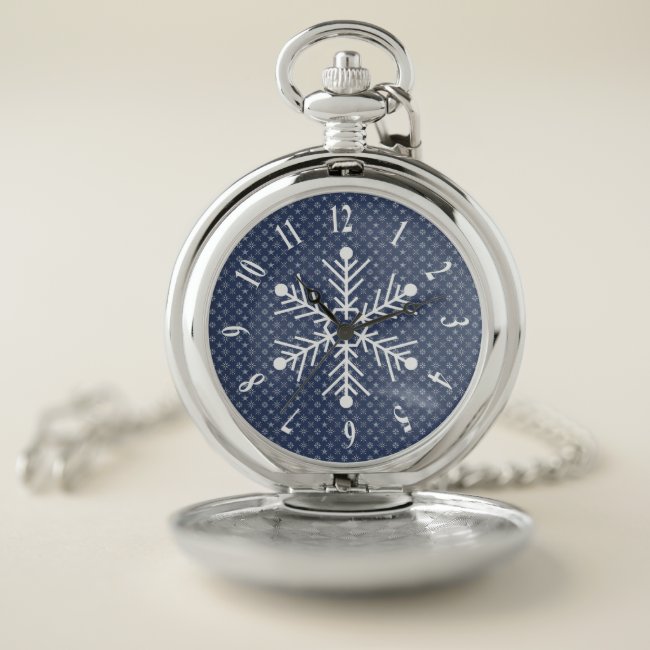 White and Blue Snowflake Pocket Watch