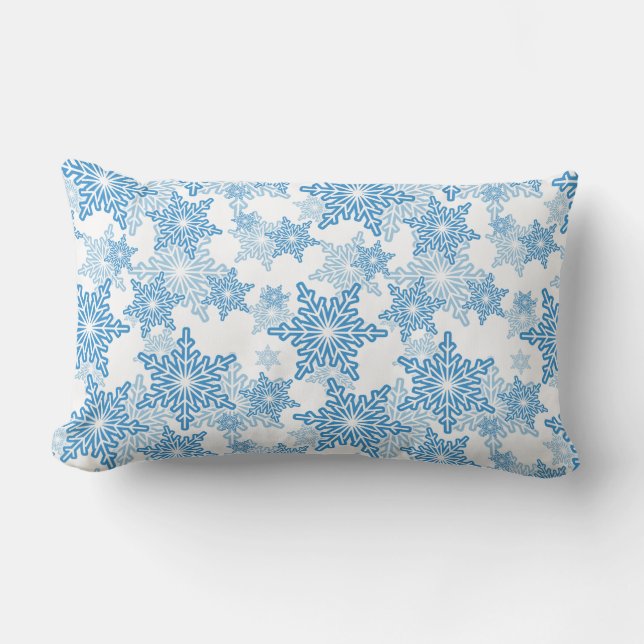 White and Blue Snowflake Seamless Pattern Lumbar Pillow (Front)
