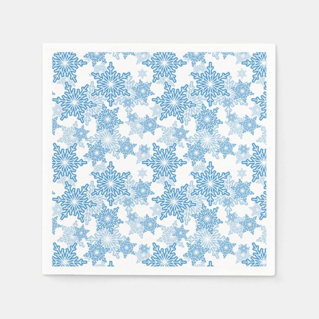White and Blue Snowflake Seamless Pattern Napkins (Front)
