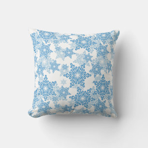 White and Blue Snowflake Seamless Pattern Throw Pillow