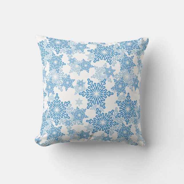 White and Blue Snowflake Seamless Pattern Throw Pillow (Front)