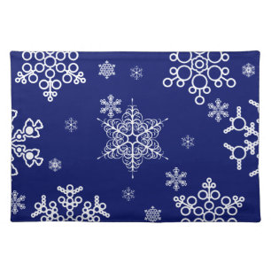 White and Blue Snowflakes Pattern Cloth Placemat