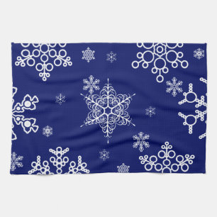 White and Blue Snowflakes Pattern Kitchen Towel