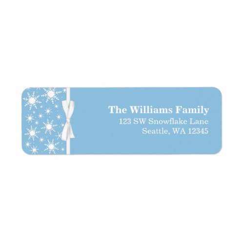 White and Blue Snowflakes Ribbon Christmas Address Label