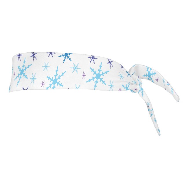 White and Blue Snowflakes Tie Headband