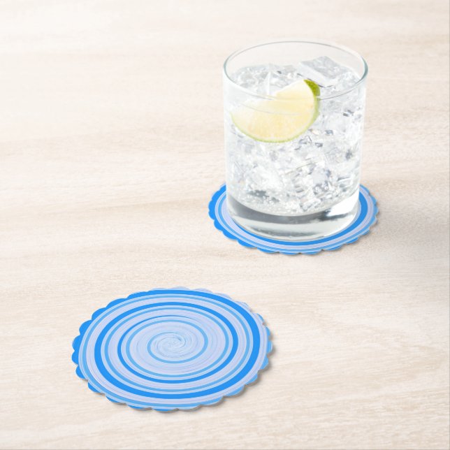 White and blue spiral paper coaster (Insitu)