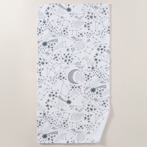 White And Blue Starry Moon Pattern Beach Towel