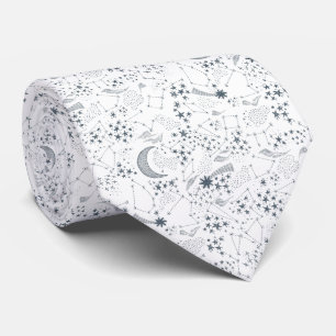White And Blue Starry Moon Pattern Neck Tie