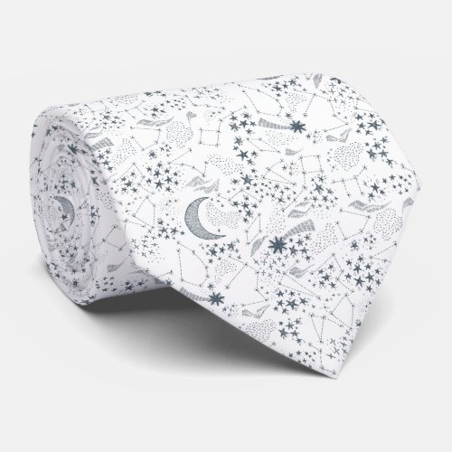 White And Blue Starry Moon Pattern Neck Tie
