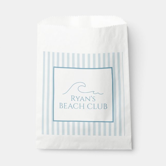 White and Blue Stripe Beach Club Cabana Birthday  Favor Bag (Front)