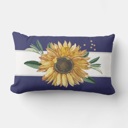 White and blue stripe with a sunflower farm house  lumbar pillow