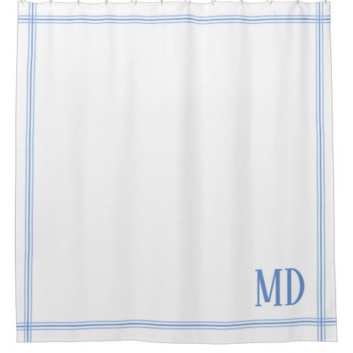  White and Blue Striped Custom Initials Shower Curtain