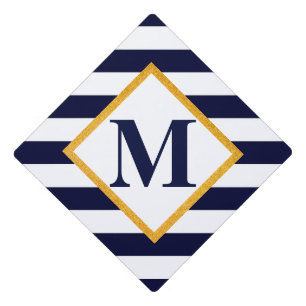 White and Blue Stripes Graduation Cap Topper