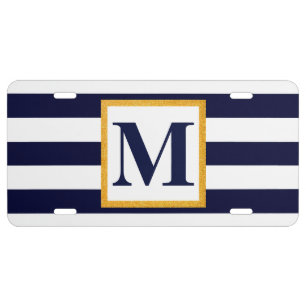 White and Blue Stripes License Plate