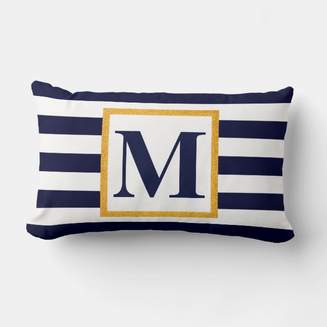 White and Blue Stripes Lumbar Pillow (Front)