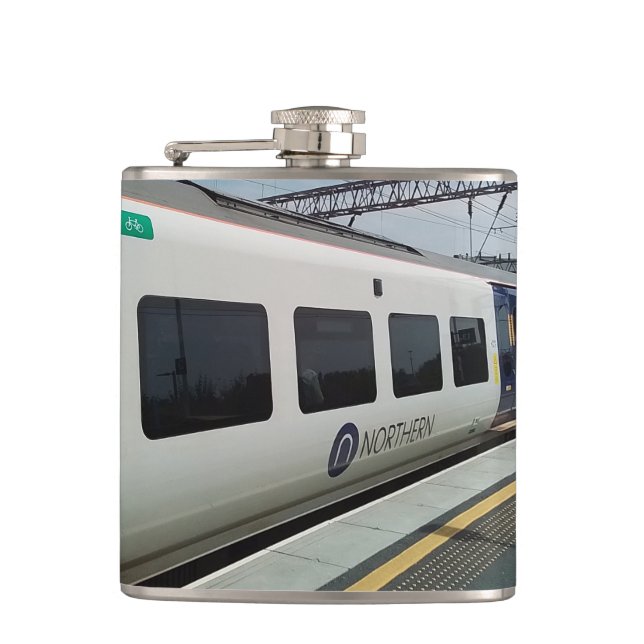 White and blue train  flask (Front)