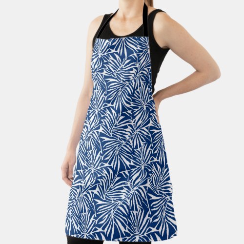 White And Blue Tropical Leaf Repeating Pattern Apron