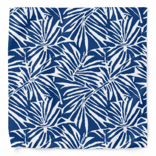 White And Blue Tropical Leaf Repeating Pattern Bandana