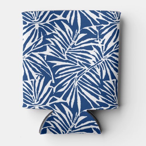 White And Blue Tropical Leaf Repeating Pattern Can Cooler