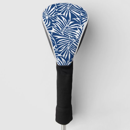 White And Blue Tropical Leaf Repeating Pattern Golf Head Cover