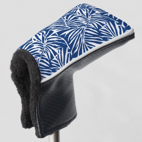 White And Blue Tropical Leaf Repeating Pattern Golf Head Cover