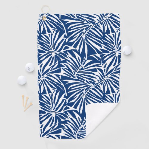 White And Blue Tropical Leaf Repeating Pattern Golf Towel