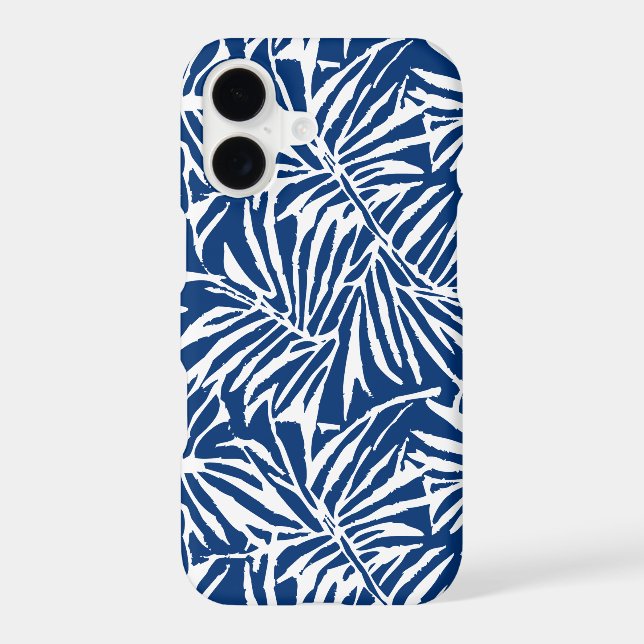 White And Blue Tropical Leaf Repeating Pattern Iphone Case (Back)