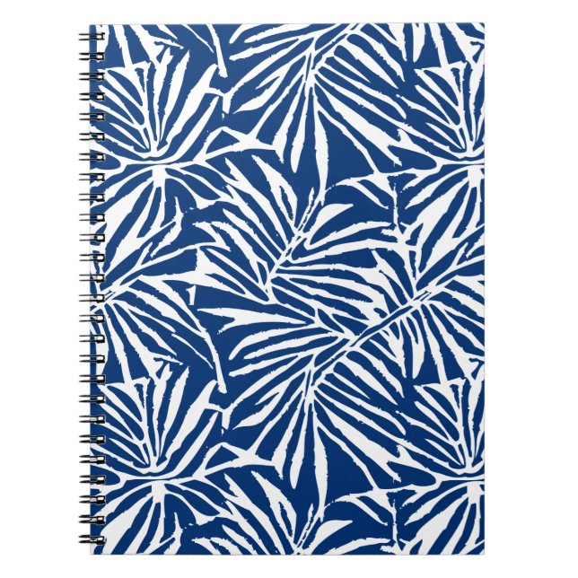 White And Blue Tropical Leaf Repeating Pattern Notebook (Front)