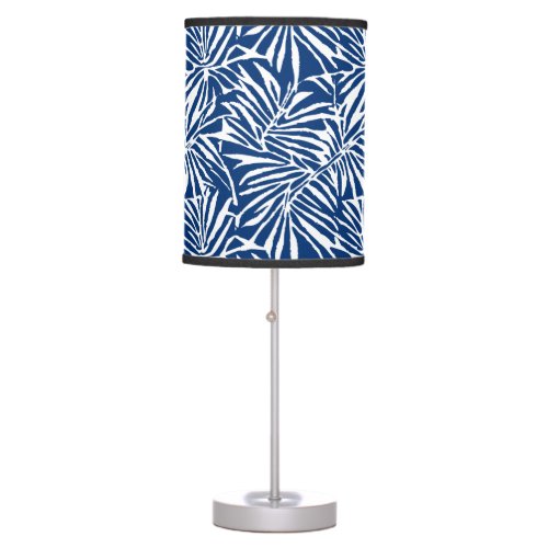 White And Blue Tropical Leaf Repeating Pattern Table Lamp