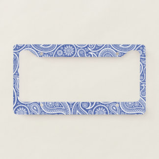 White and blue vintage paisley pattern license plate frame