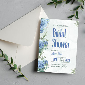White and Blue Watercolor Floral Bridal Shower Invitation