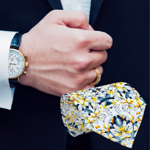 WHITE AND BLUE WATERCOLOR LILIES MEN'S TIE