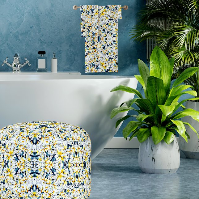 WHITE AND BLUE WATERCOLOR LILIES TOWEL SET (Creator Uploaded)