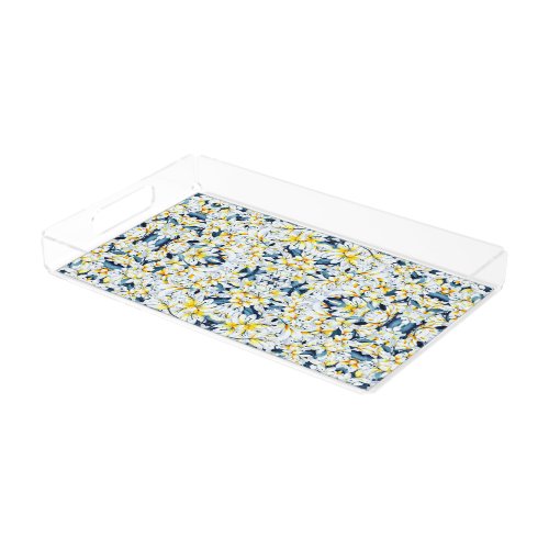 WHITE AND BLUE WATERCOLOR LILIES WOOD ACRYLIC TRAY