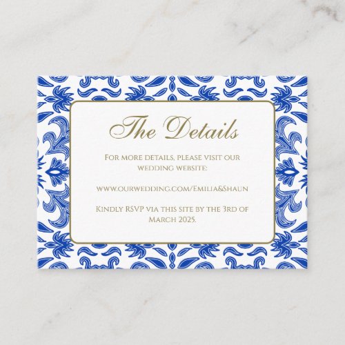 White and Blue Wedding Details Enclosure Card