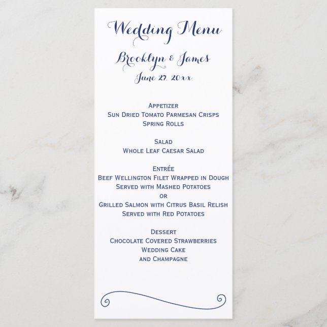 White And Blue Wedding Menu Cards (Front)
