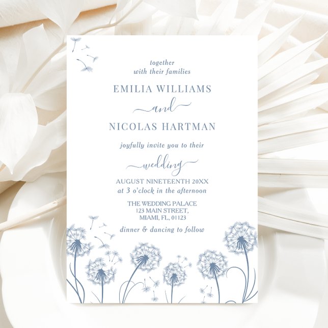White and Blue Wildflower Boho Wedding Invitation (Creator Uploaded)